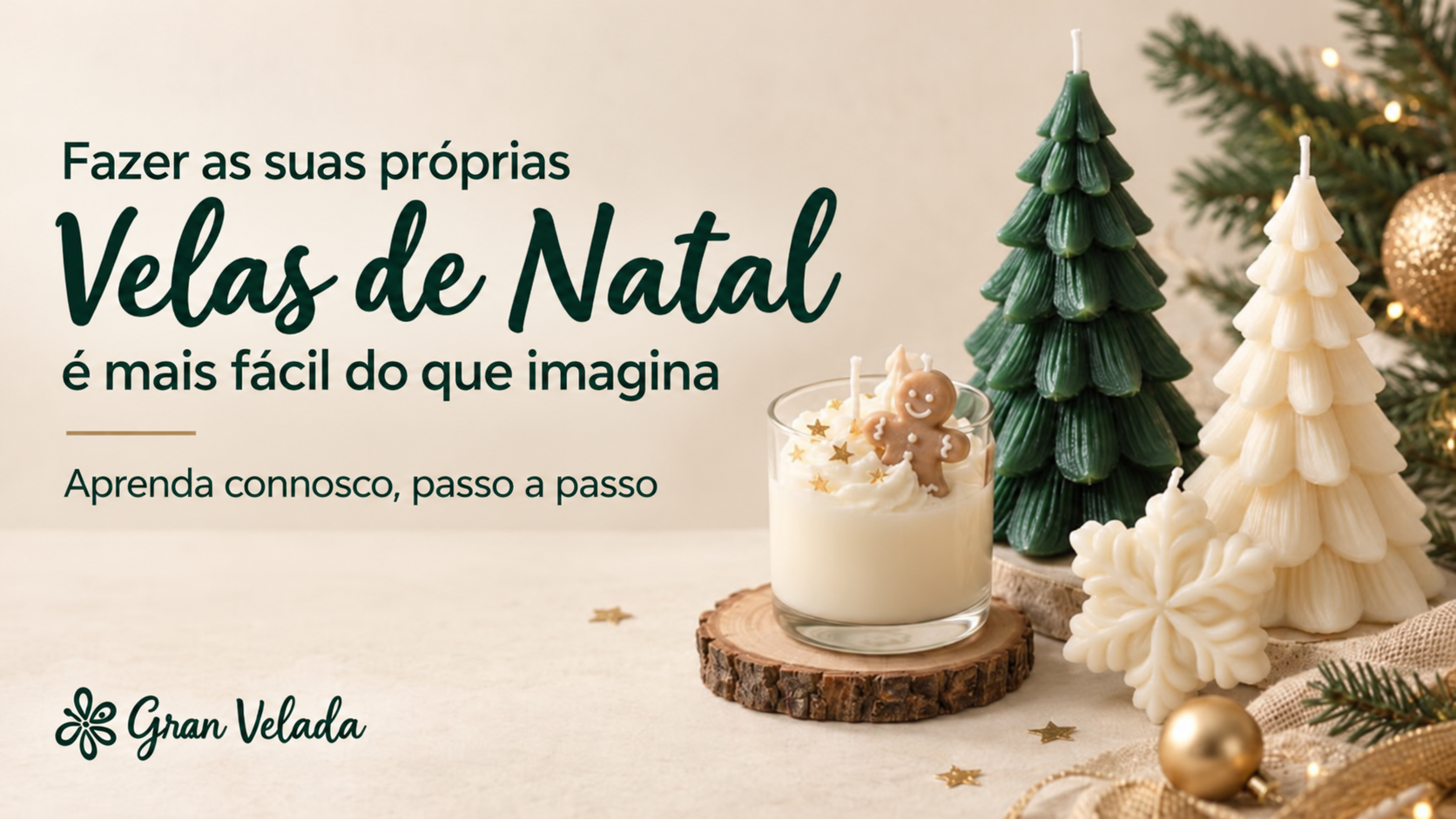 Velas de Natal de abeto, floco de neve e chantilly para fazer em casa