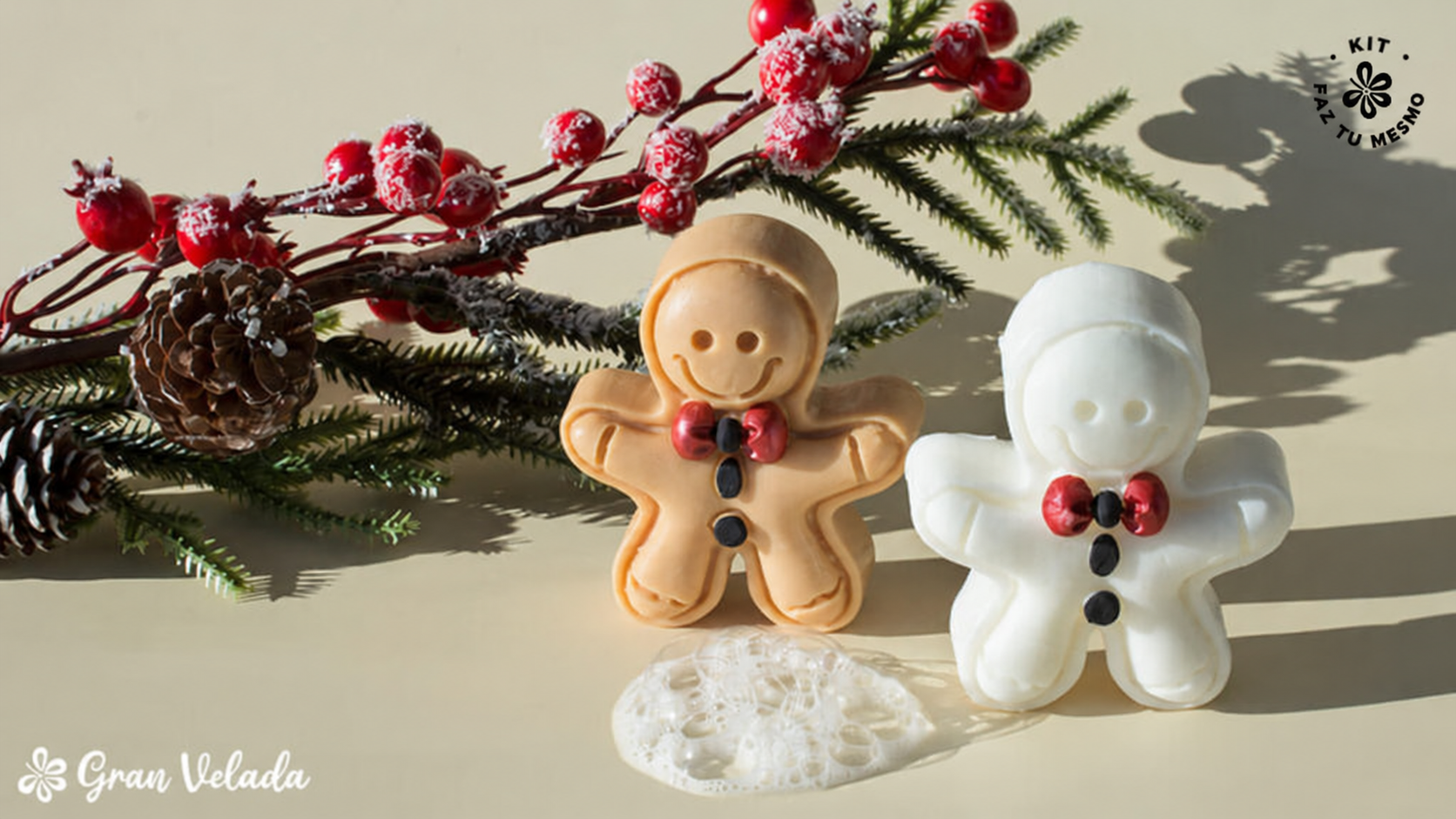 Sabonetes de boneco de bolacha terminados para oferecer no Natal