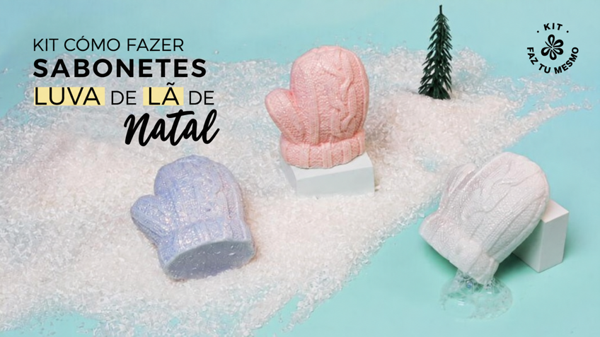 Sabonetes de Natal em forma de luva de lã feitos com o kit