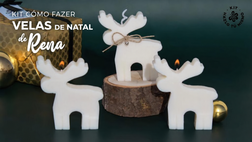 Velas de Natal em forma de rena feitas com o kit da Gran Velada