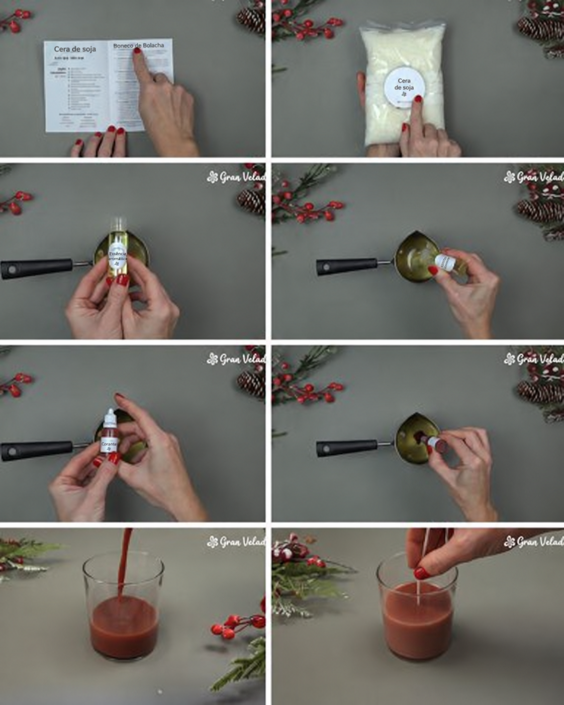 Sequência original: derreter a soja, adicionar aroma e cor, verter e colocar o pavio
