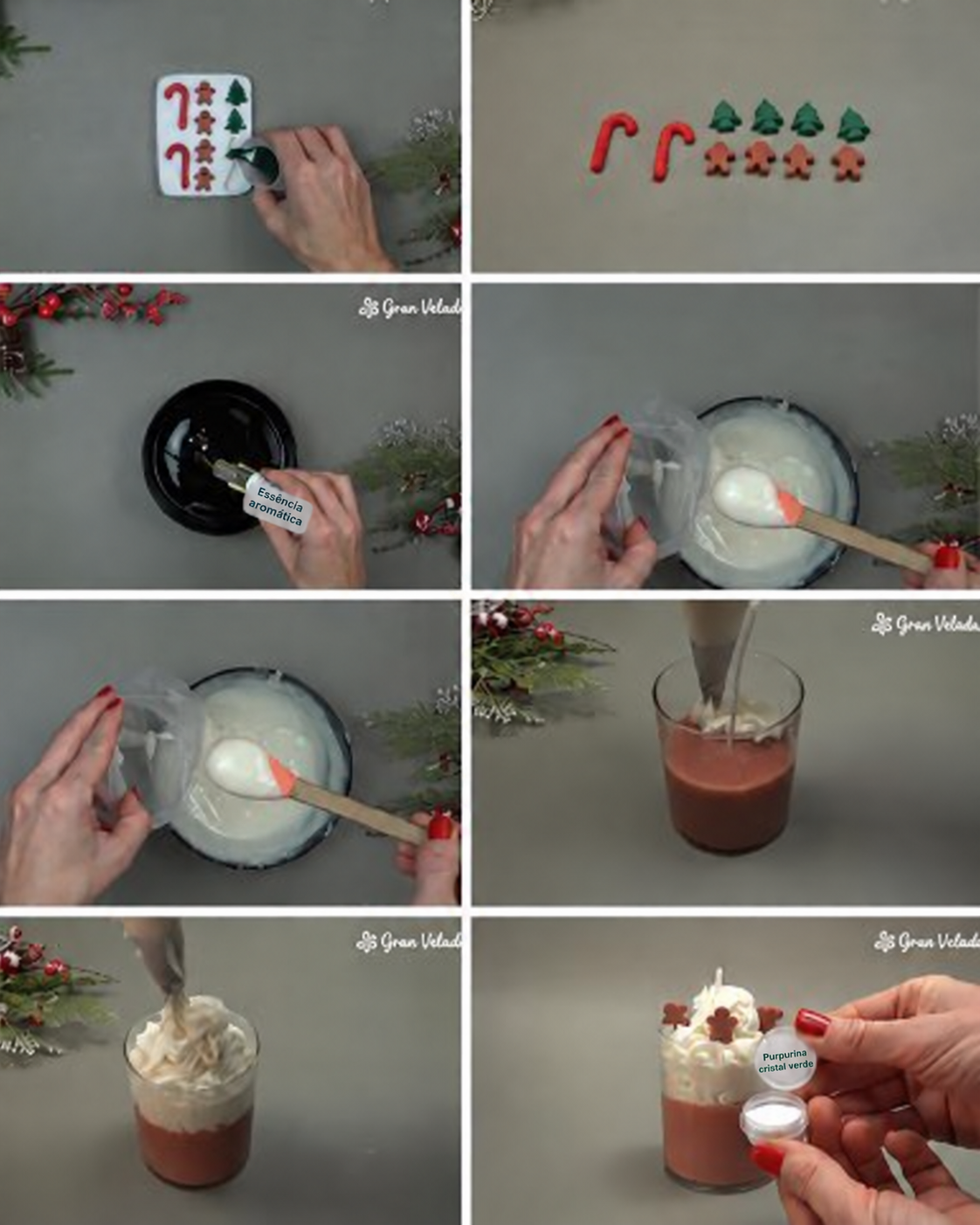 Sequência original das figuras de Natal e da decoração com cera chantilly