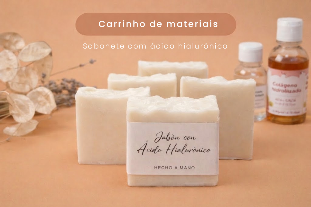 Carrinho de materiais para fazer sabão com ácido hialurónico