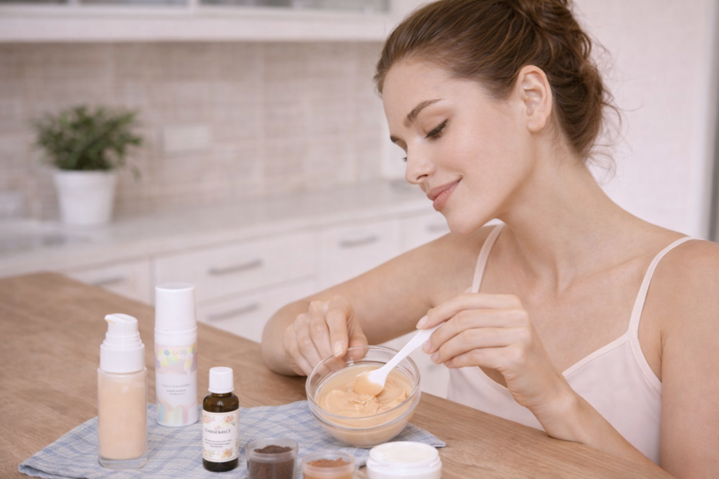 A modelo está a misturar os pigmentos para personalizar o BB cream.