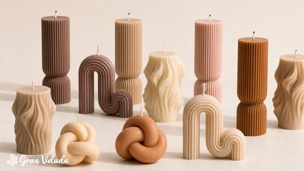 Velas de diferentes formas criadas com moldes de silicone.