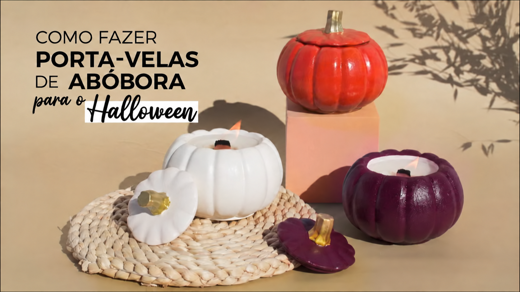 Porta-velas de abóbora artesanal para o Halloween