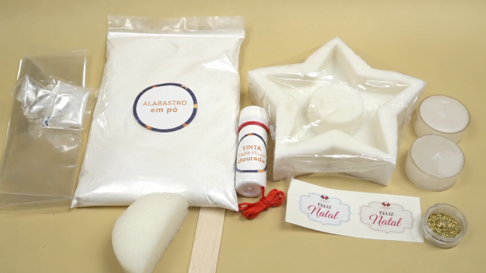 Materiais e acessórios incluídos no kit de porta-velas estrela