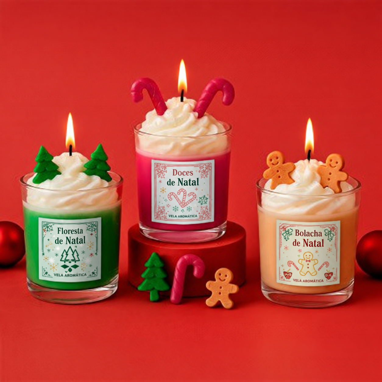 Kit de velas de Natal com efeito chantilly