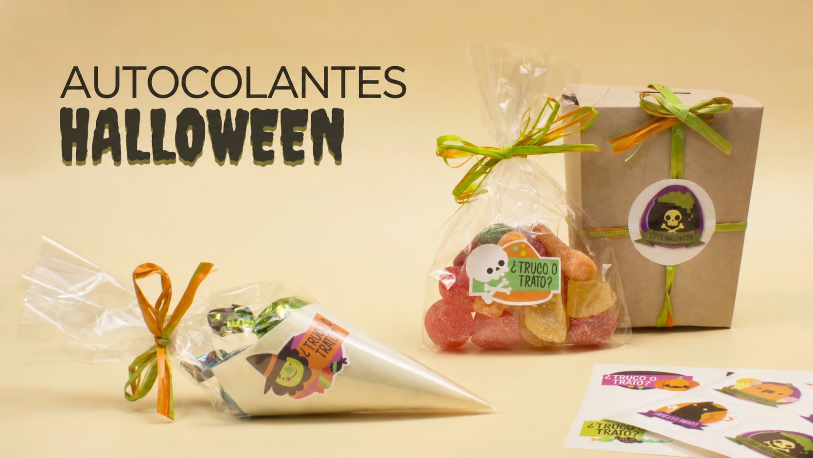 Autocolantes de Halloween para decorar sacos de guloseimas e caixas de presente