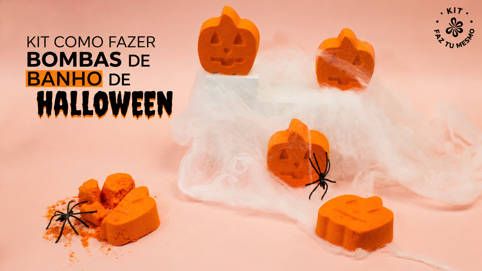 Kit para fazer bombas de banho de Halloween em forma de abóbora