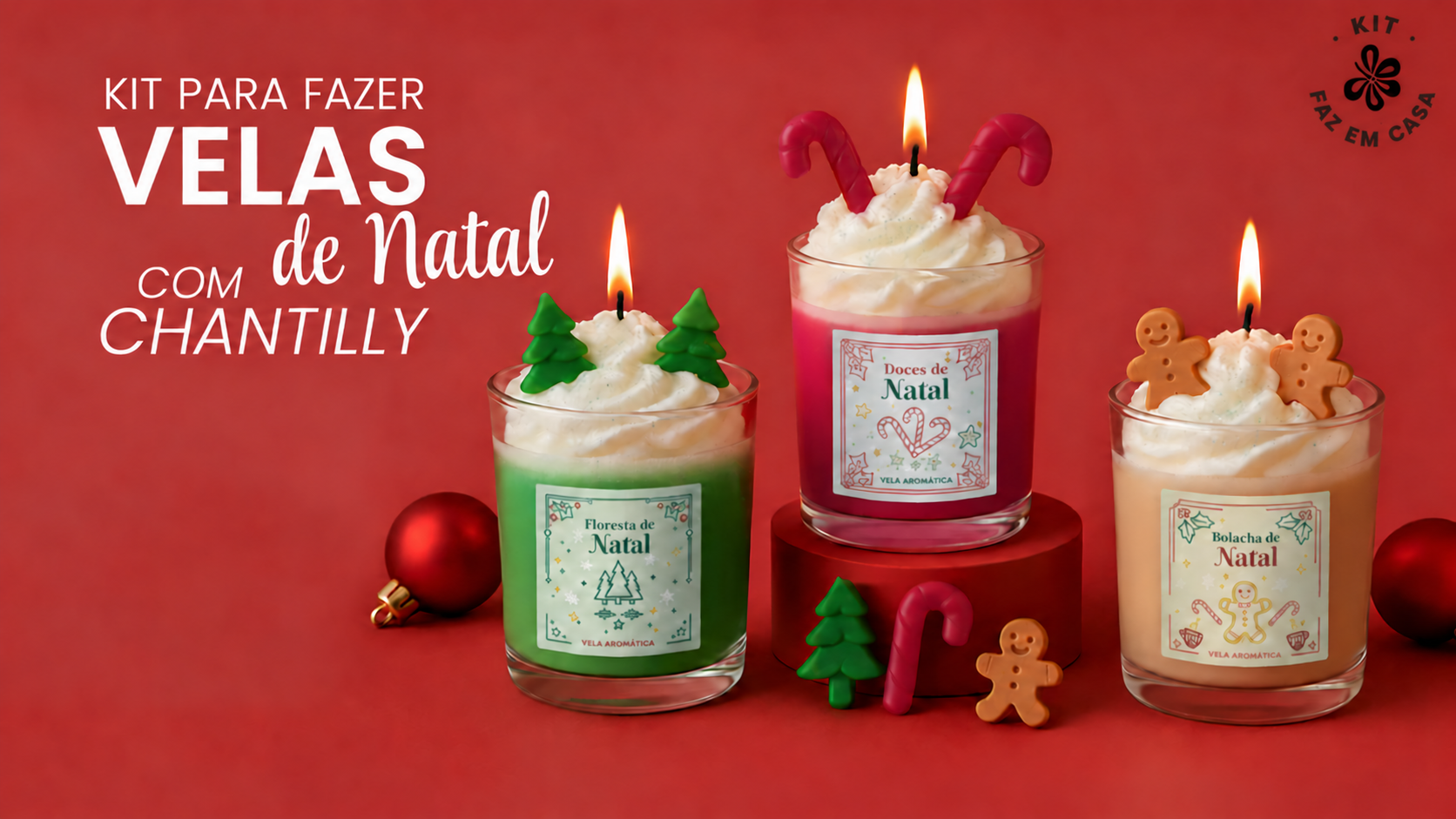 Velas de Natal com chantilly passo a passo
