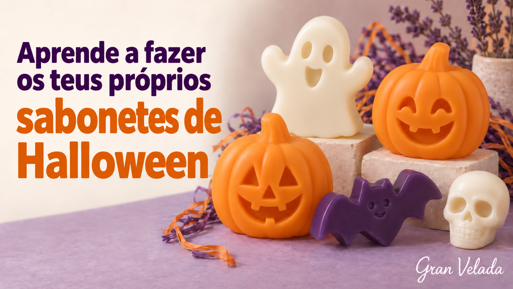 Sabonetes de Halloween em forma de abóbora, fantasma, morcego e caveira