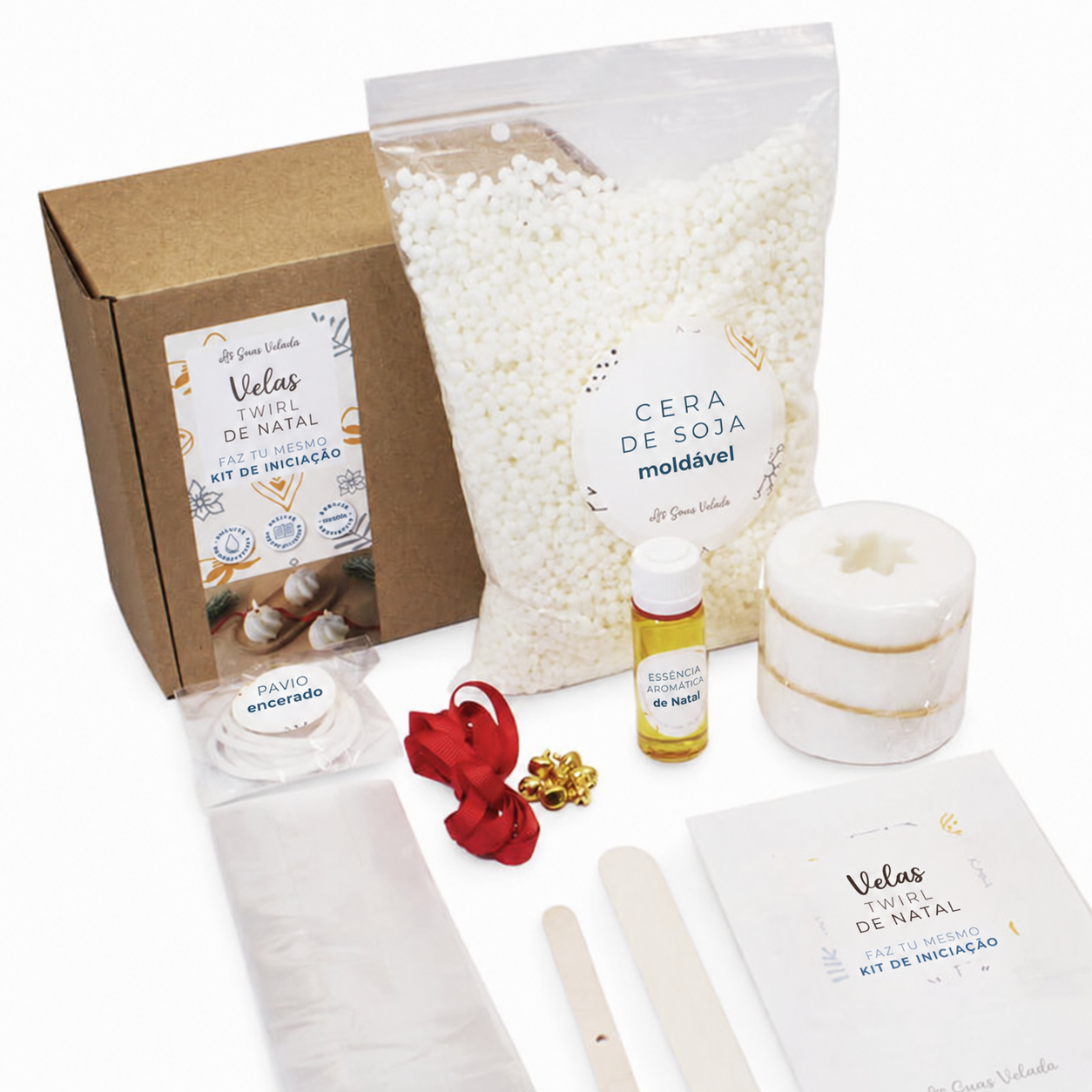 Materiais do kit de velas Twirl de Natal