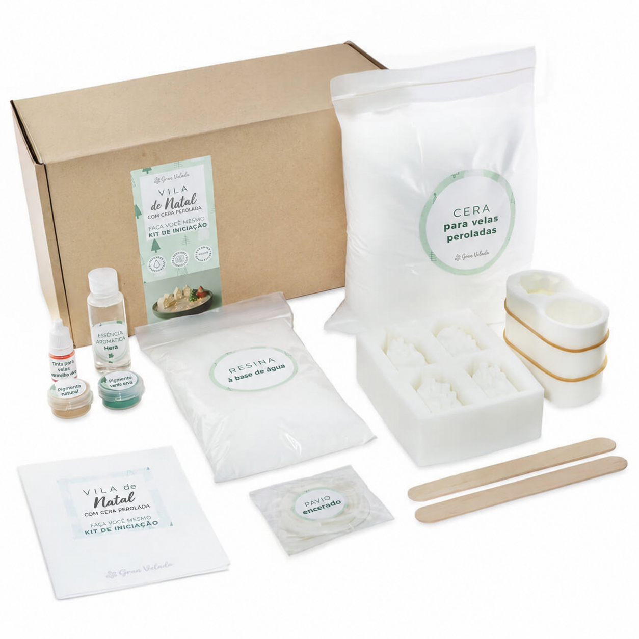 Kit para criar uma vila de Natal com cera perolada