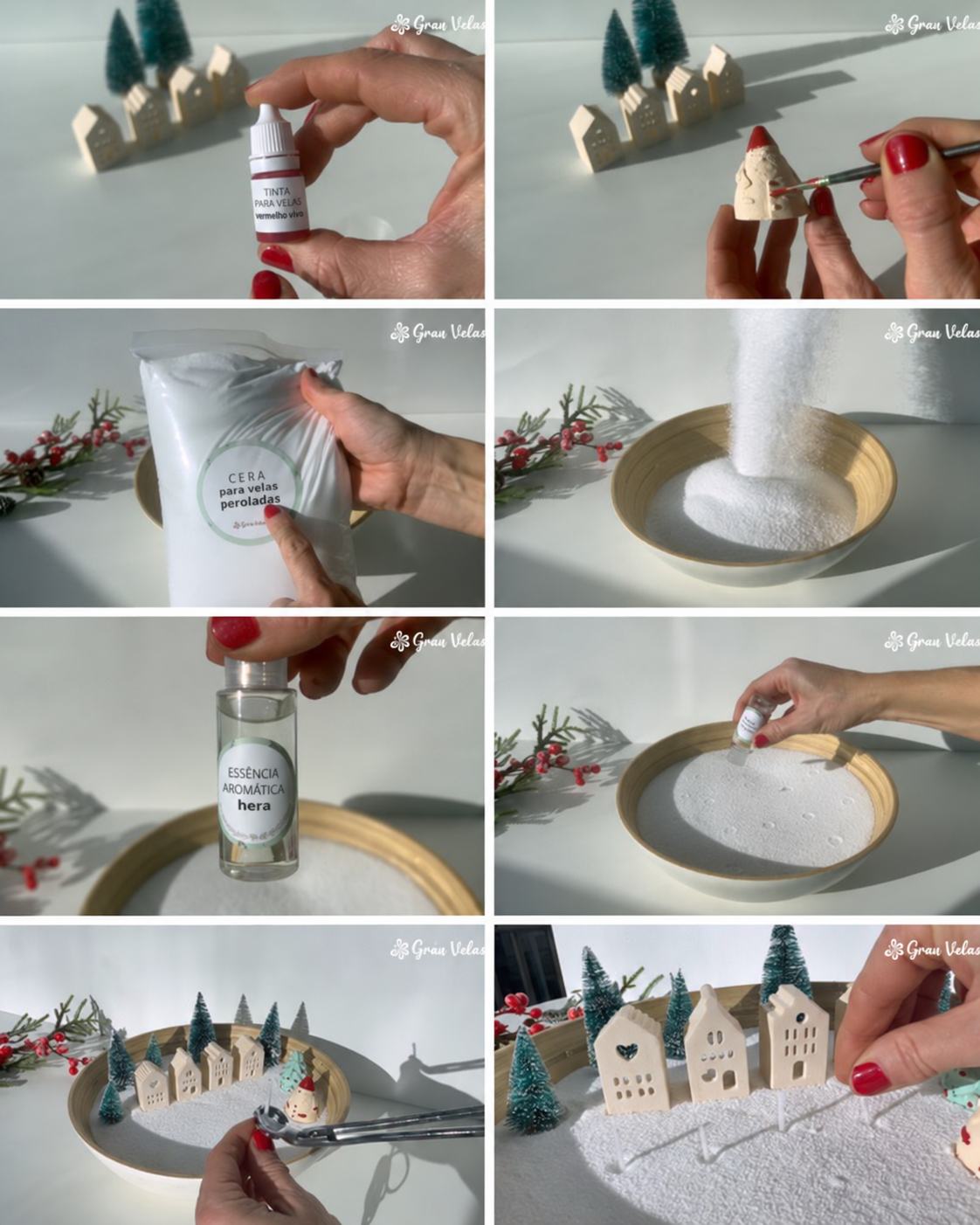 Pintura do Pai Natal, base de cera perolada e colocação das figuras e dos pavios